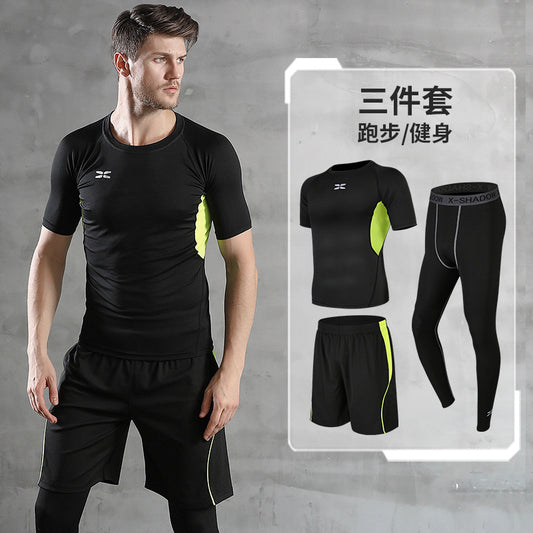 Sports set, men's spring and autumn leisure, men's gym, quick drying, running, training, sports and fitness suit, three piece set