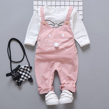 Children's clothing spring cartoon strap two-piece set