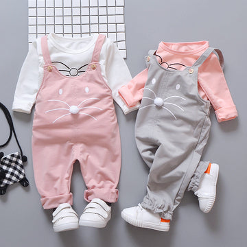 Children's clothing spring cartoon strap two-piece set