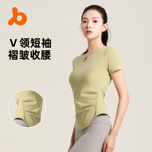 Juyitang Sports Nylon Yoga Short Sleeve Quick Drying Yoga Clothes High Elastic Short Sleeve Breathable and Sweatwicking Yoga Top