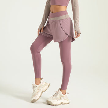 Cross border Zone Color Blocking Fake Two Piece Yoga Pants Anti Shining Running High Waist Tight Fit Sports Yoga Pants