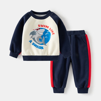 Boys long-sleeved pullover sports sweater two-piece set