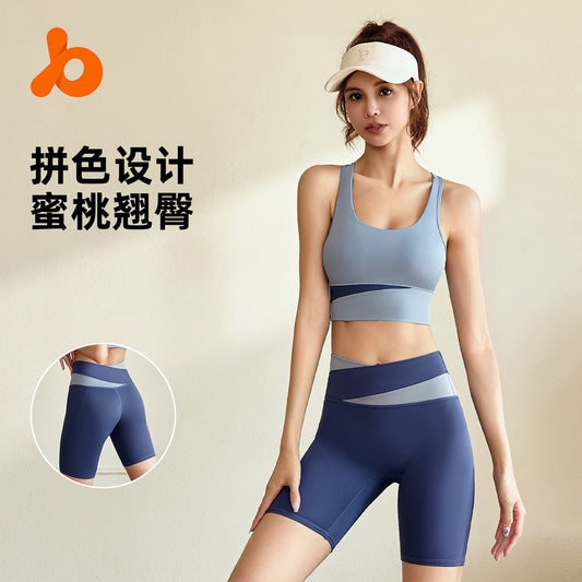 Juyi Tang color matching suit, contrasting quick drying clothes, breathable and nude high waist and hip lifting sports tight fitting clothes, sports set