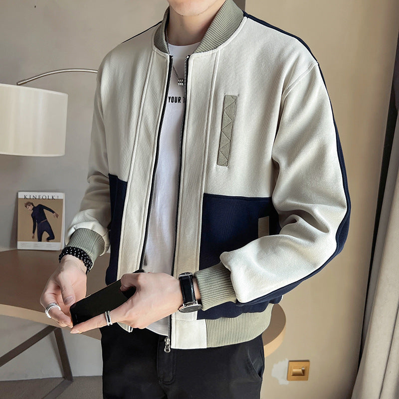 Baseball collar patchwork jacket jacket men's autumn 2023 new high-end fashion brand handsome casual cropped top