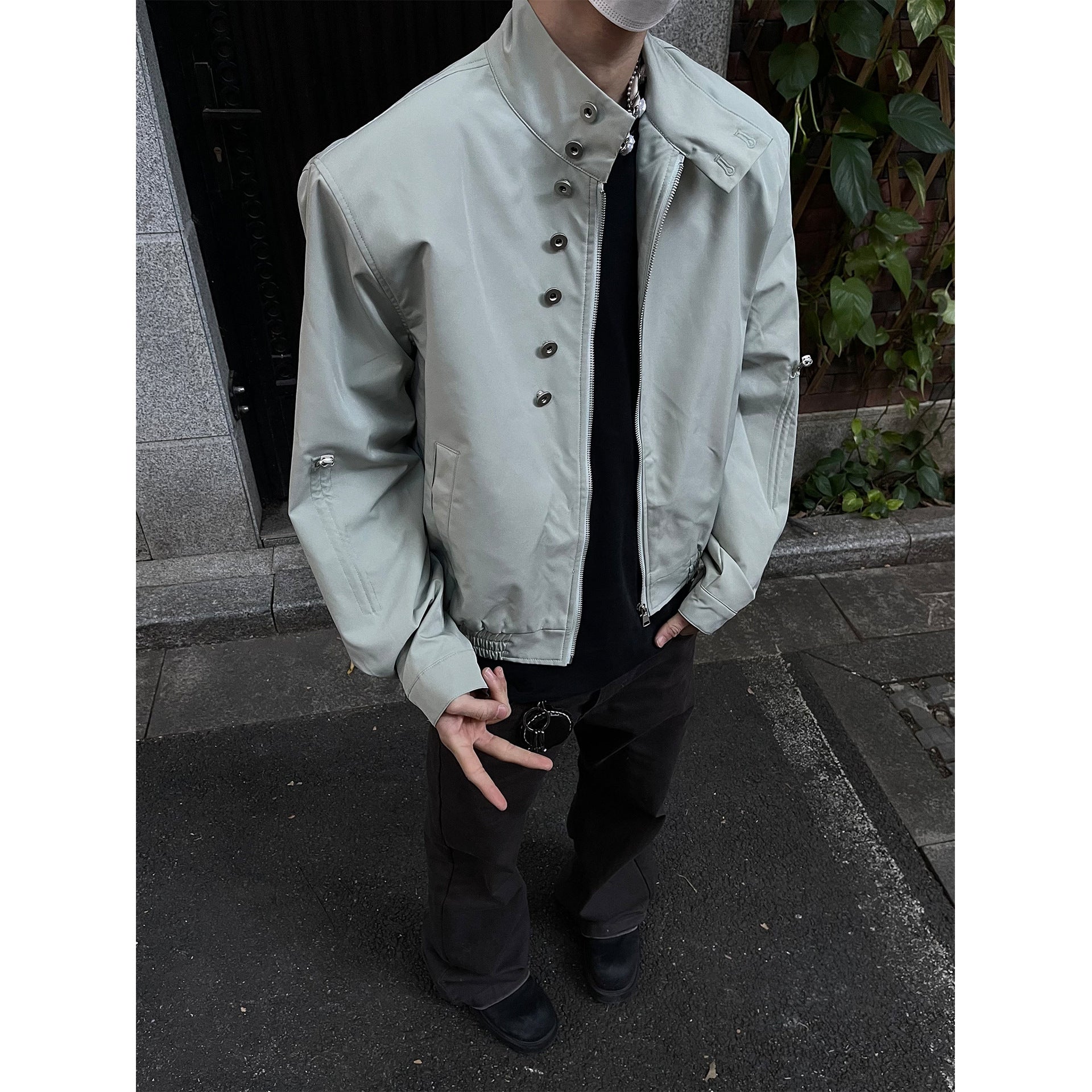 2024 Retro Multi Button American Stand up Neck Design Cleanfit Jacket Men's High Street Hip Hop Solid Classic Coat