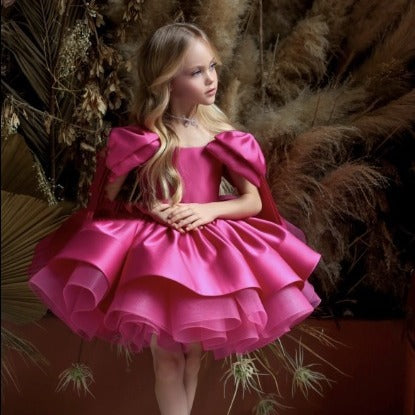 Solid color fluffy bow princess dress