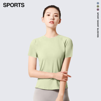 Juyitang quick drying mesh yoga short sleeved sports and fitness suit with chest shaping and breathable sports T-shirt for women