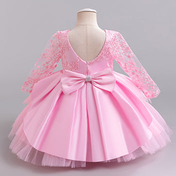 Long Sleeve Fluffy Princess Dress Bow Multilayer Cake Dress Dress