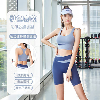 Juyi Tang color matching suit, contrasting quick drying clothes, breathable and nude high waist and hip lifting sports tight fitting clothes, sports set