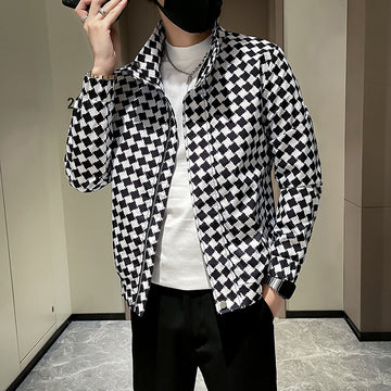 High end plaid jacket jacket, men's trendy slim fit men's clothing, 2023 new spring and autumn season trendy brand ruffian handsome jacket