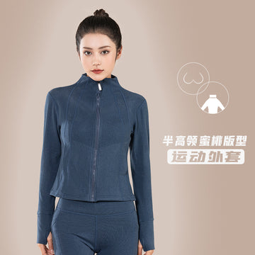 Juyi Tang Momao Yoga Dress Top Peach Sports Coat Women's Autumn/Winter Zipper Stand up Neck Running and Fitness Clothing