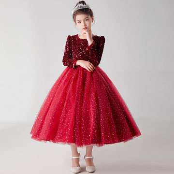 Long Sleeve Sequin Princess Long Dress