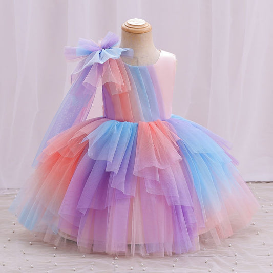 princess dress high-end little girl colorful gradual change birthday evening dress