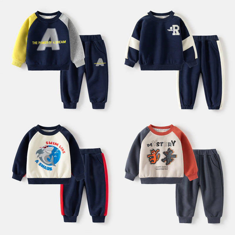 Boys long-sleeved pullover sports sweater two-piece set