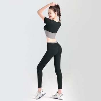 Juyitang waist stitching yoga set sports tight fitness clothes quick-drying seamless running yoga clothes wholesale