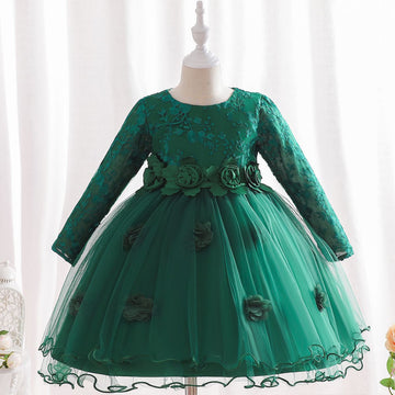 Flower princess puffed yarn dress