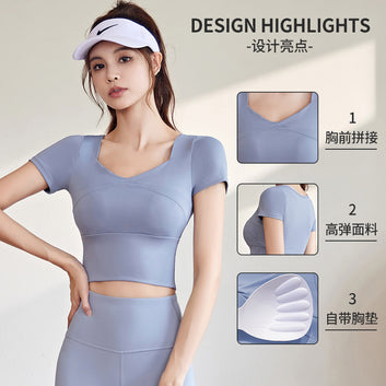 Juyitang yoga suit set elastic quick-drying tummy tucked exercise tights with chest pads running fitness clothes women