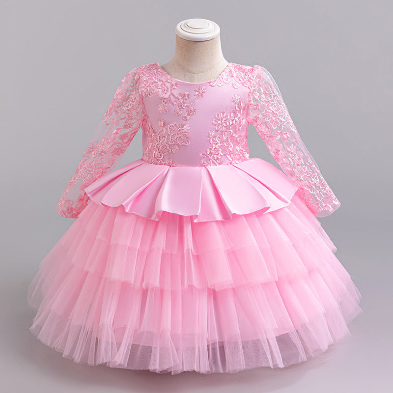 Long Sleeve Fluffy Princess Dress Bow Multilayer Cake Dress Dress