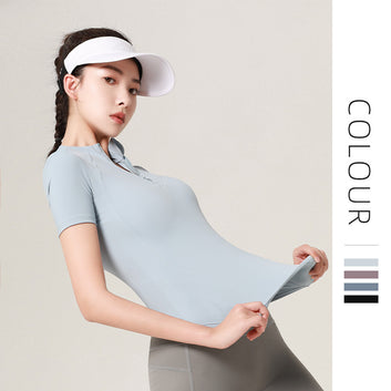 Elastic plastic sports shirt waist yoga short sleeve female nylon quick-drying breathable fitness yoga clothes