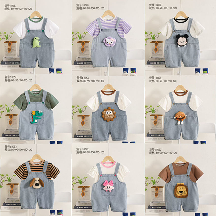 Cartoon denim overalls two-piece set