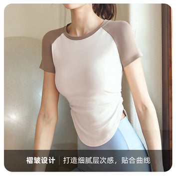 Juyitang Quick-drying Contrast Folding Yoga Clothes Women's Waist Slim Naked Yoga Outdoor Fitness Top