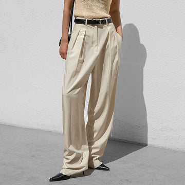 Spring sexy temperament apricot warm fashion street style high-waisted straight pants versatile cross-border slacks women's wear