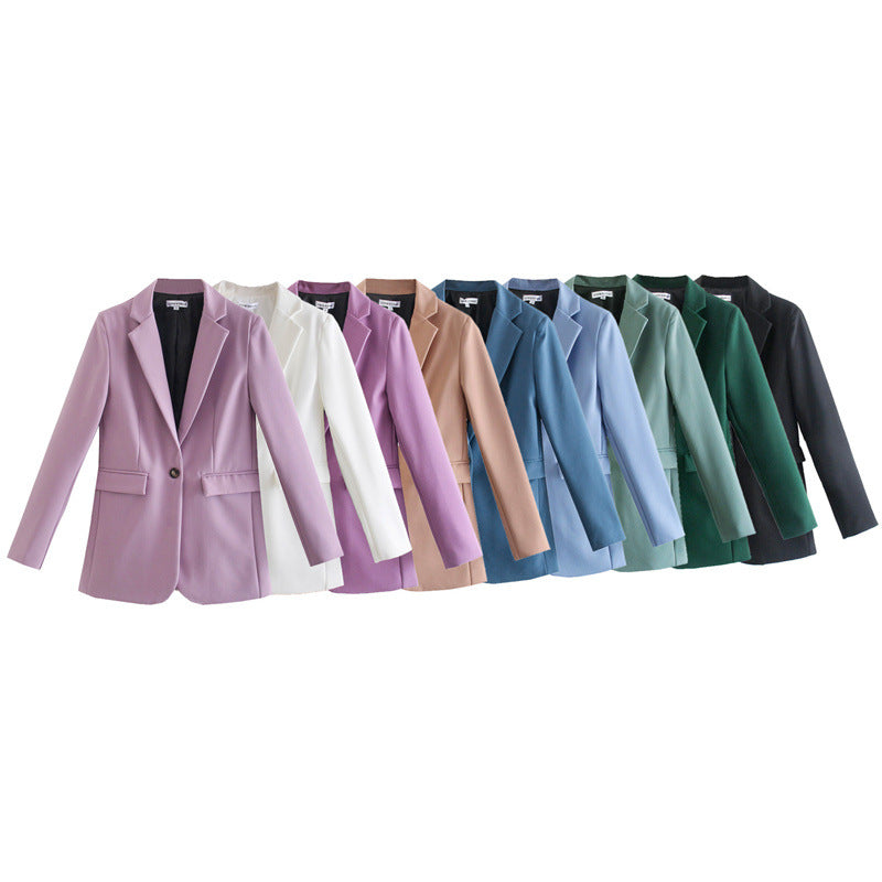Manufacturers wholesale foreign trade European and American style women's clothing 2022 summer new products one button pocket trim blazer