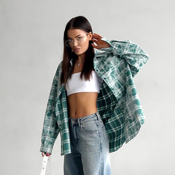 Retro versatile casual all cotton fresh green summer washed loose cardigan long sleeved shirt European and American foreign trade women's clothing
