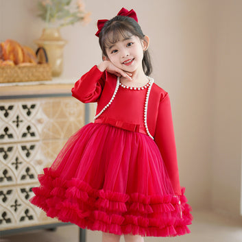 Sleeveless princess dress shawl children's skirt set