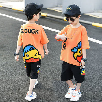 Boys Little Yellow Duck Cartoon Sports Suit